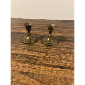 Brass candleholders 2” decorative edging vintage Pair of two India